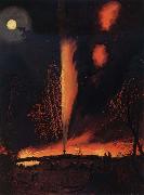 James Hamilton Burning Oil Well at Night oil on canvas